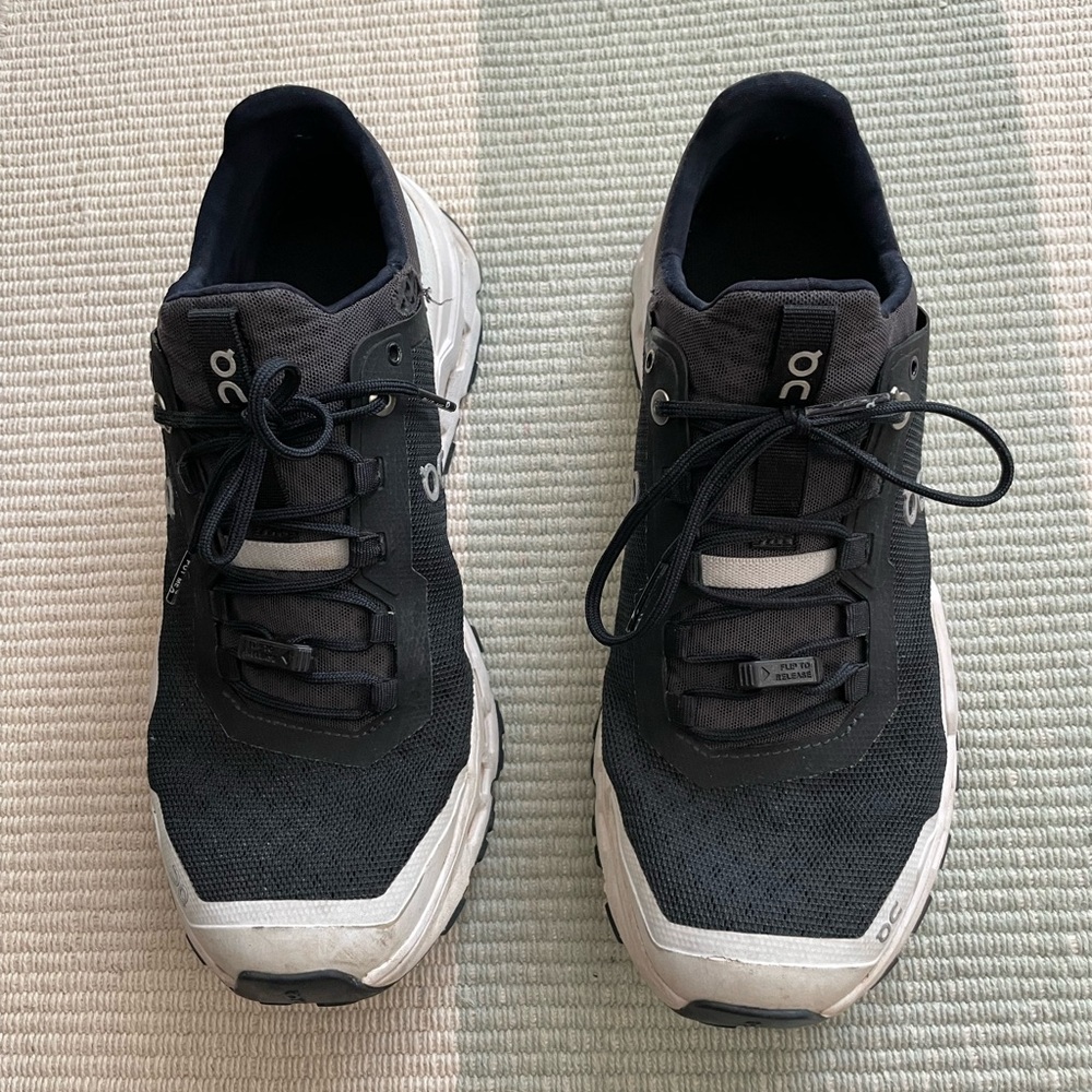 On Running Women’s Black and white Athletic Shoes, 8.5